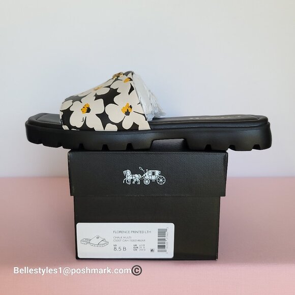 COACH Florence Smooth Leather Sandal With Flower Print –Chalk Multi -Size 8.5B⭐ - Picture 16 of 16